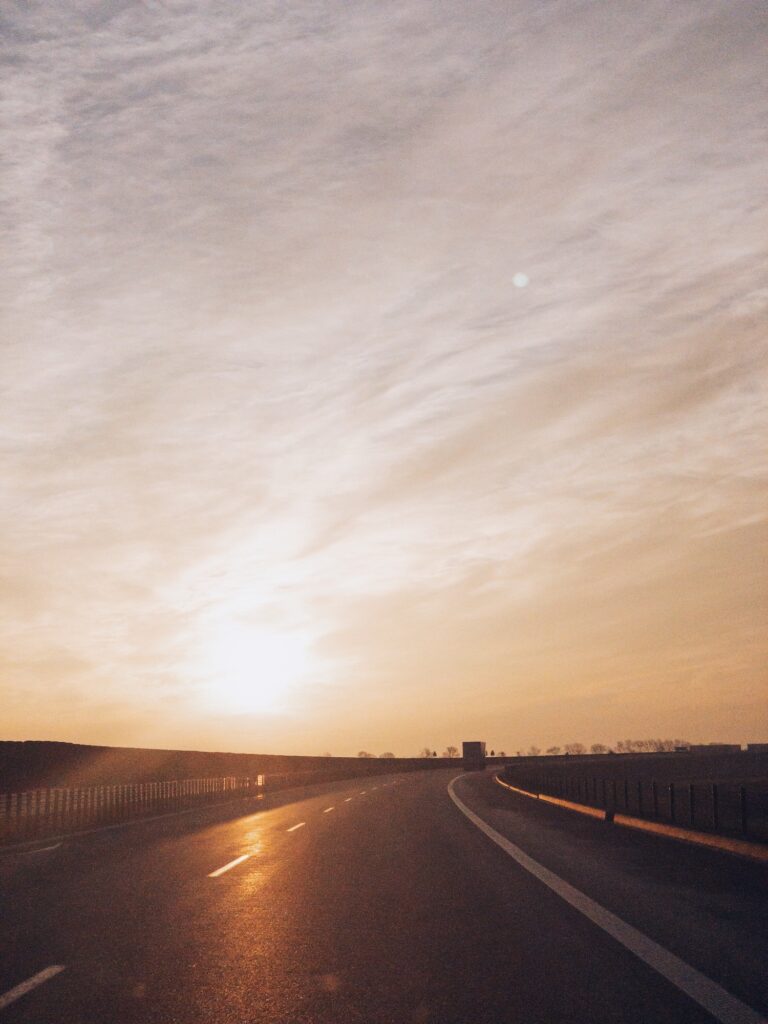 Sunset on highway